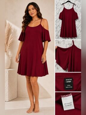 SHEIN Curve Burgundy Off-Shoulder Spaghetti Strap Mini Dress Size 3XL